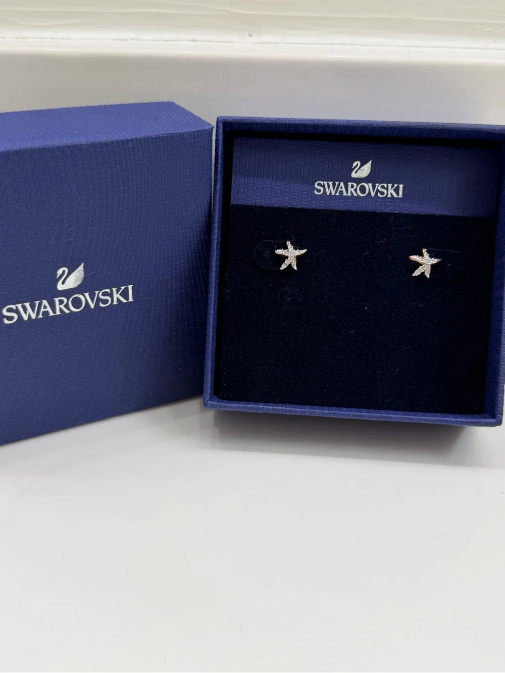 Swarovski Gold Starfish Crystal Stud Earrings - Clear Crystals
